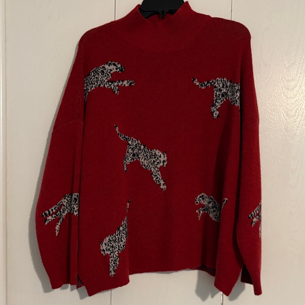 Red Leopard Print Oversized Sweater